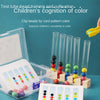 A set of clear test tubes with colored beads and a card pattern for children's cognition of color training.
