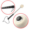 Two professional wool felt bass drum mallets with non-slip handles shown in detail.