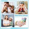 A collage showing people using an illuminated stress-relief keychain toy with keyboard buttons for relaxation.