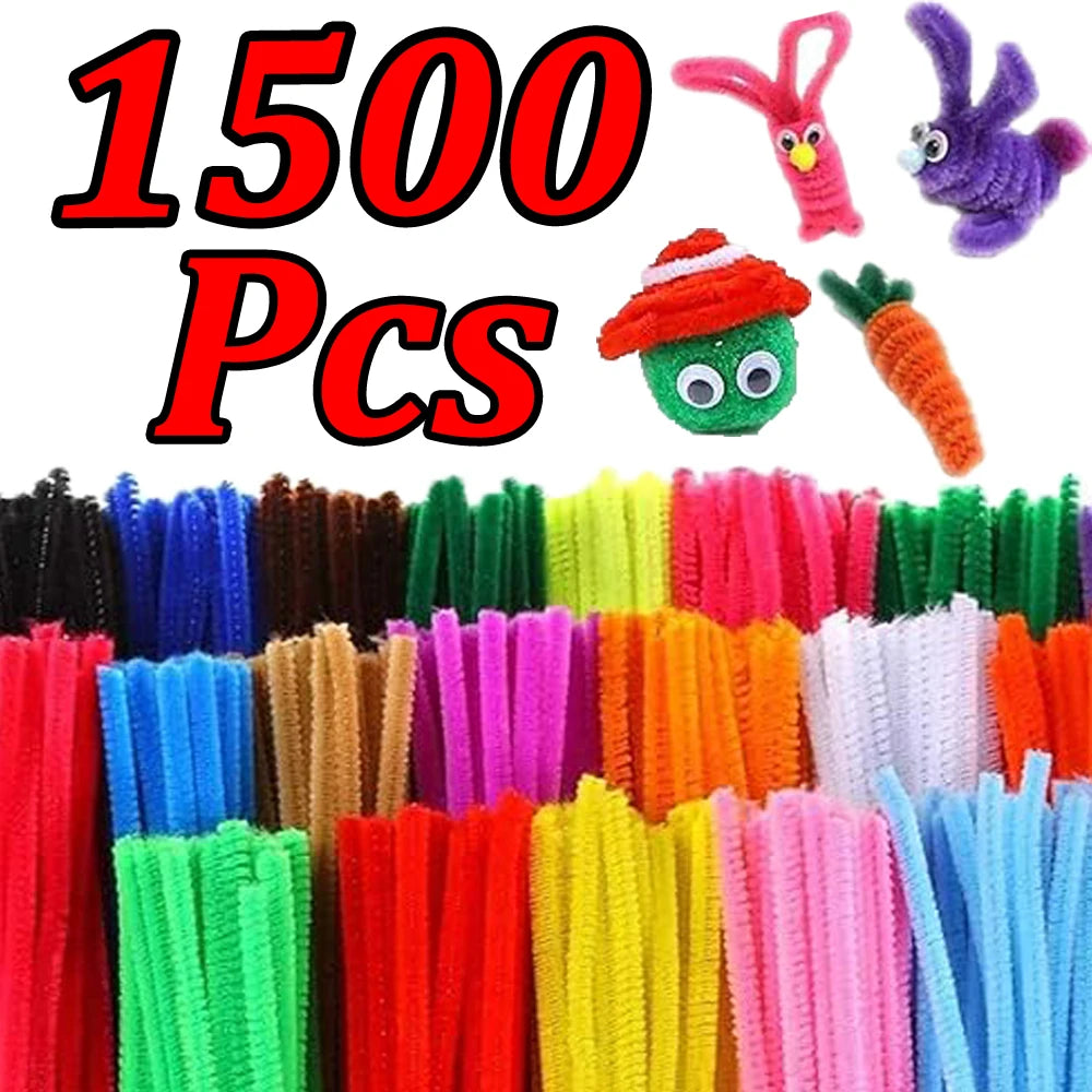 A variety of colorful chenille stem pipe cleaners in various colors and shapes are displayed.