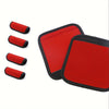 Red neoprene luggage handle covers with cushioned grips shown in various sizes