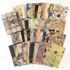 A collection of vintage decorative paper sheets for scrapbooking and journaling featuring various patterns and illustrations.