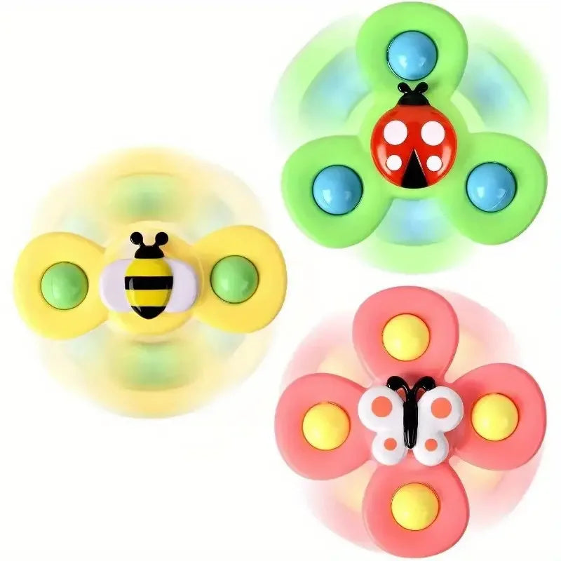 Suction Cup Spinning Top Toy with Cute Bug and Flower Design
