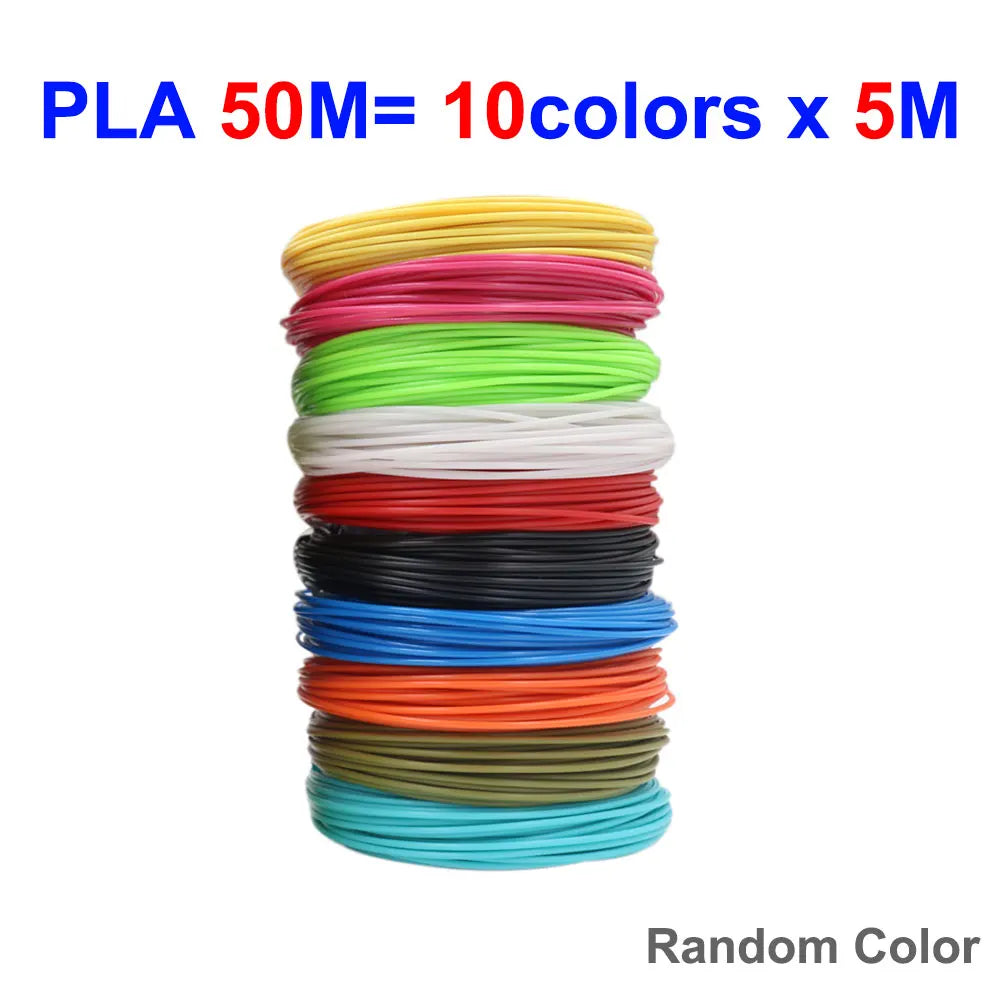 A stack of 10 colors of PLA filament, each in a 5-meter spool, ready for 3D printing.
