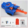 Blue and orange electric retractable spider web launcher prop with a suction cup, charging cable, and screwdriver.