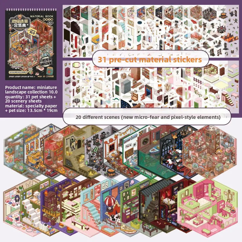 3D Landscape Sticker Collection Book for Scrapbooking & Journaling