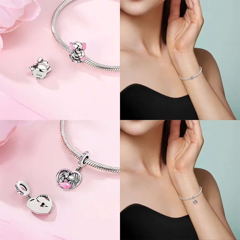 Silver-Plated Heart Charm Bead with Cubic Zirconia for Bracelets and DIY Jewelry