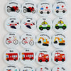 A set of 16 wooden vehicle and aircraft puzzle cards for a Montessori memory matching game.