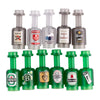 A set of mini supermarket and food building blocks featuring various themed bricks like rhum, pirate, beer, and fruit.
