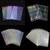 A collection of holographic card sleeves showing various iridescent colors and patterns.