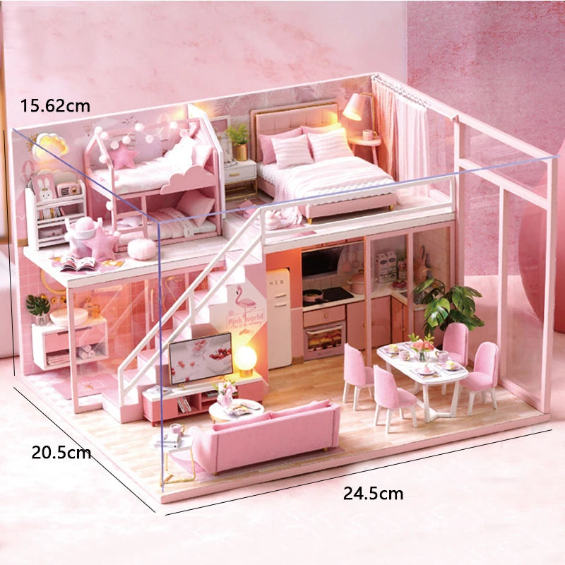 DIY Wooden Dollhouse Kit with Miniature Furniture – 3D Puzzle Craft Set