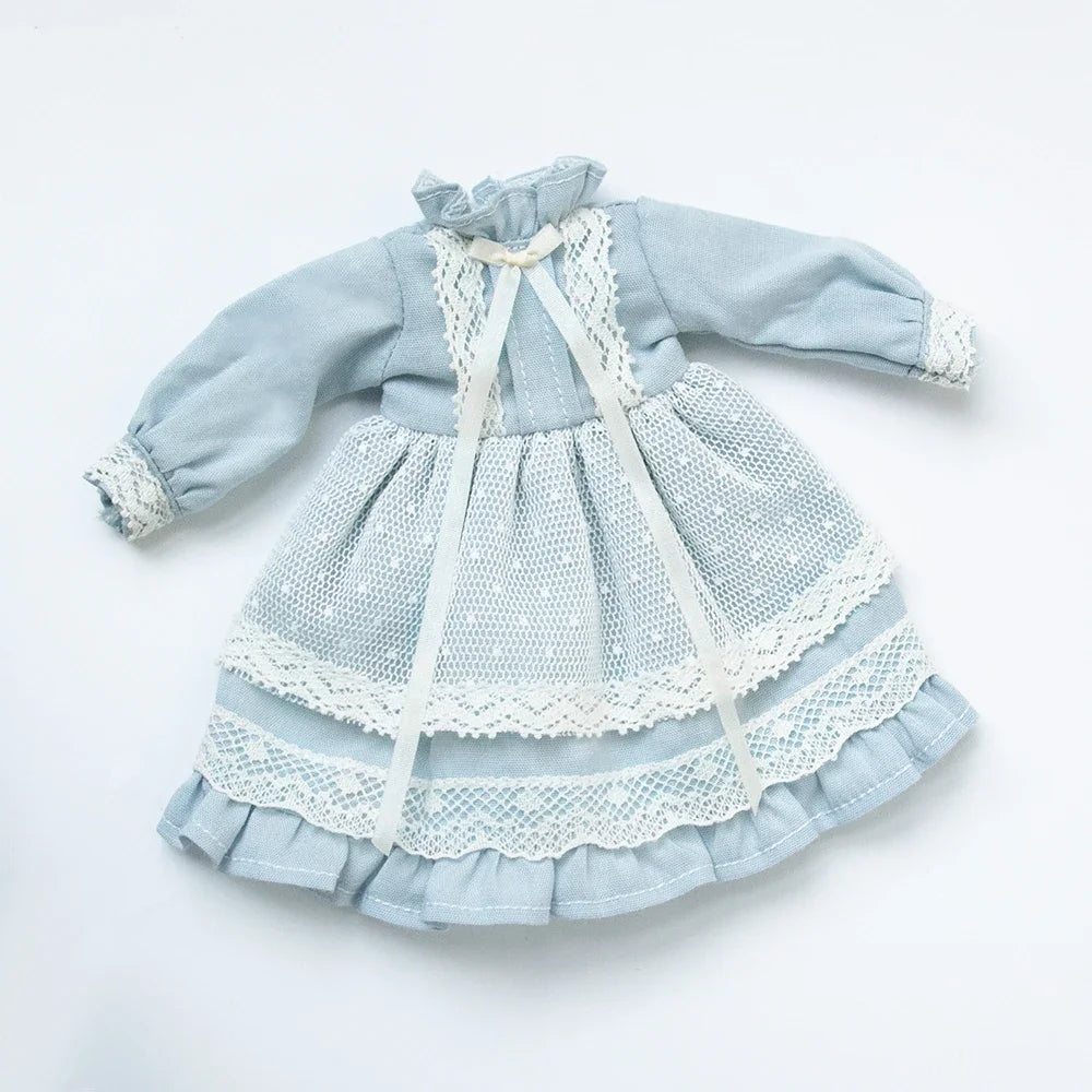 Light blue vintage lace maid dress set for 1/6 scale dolls