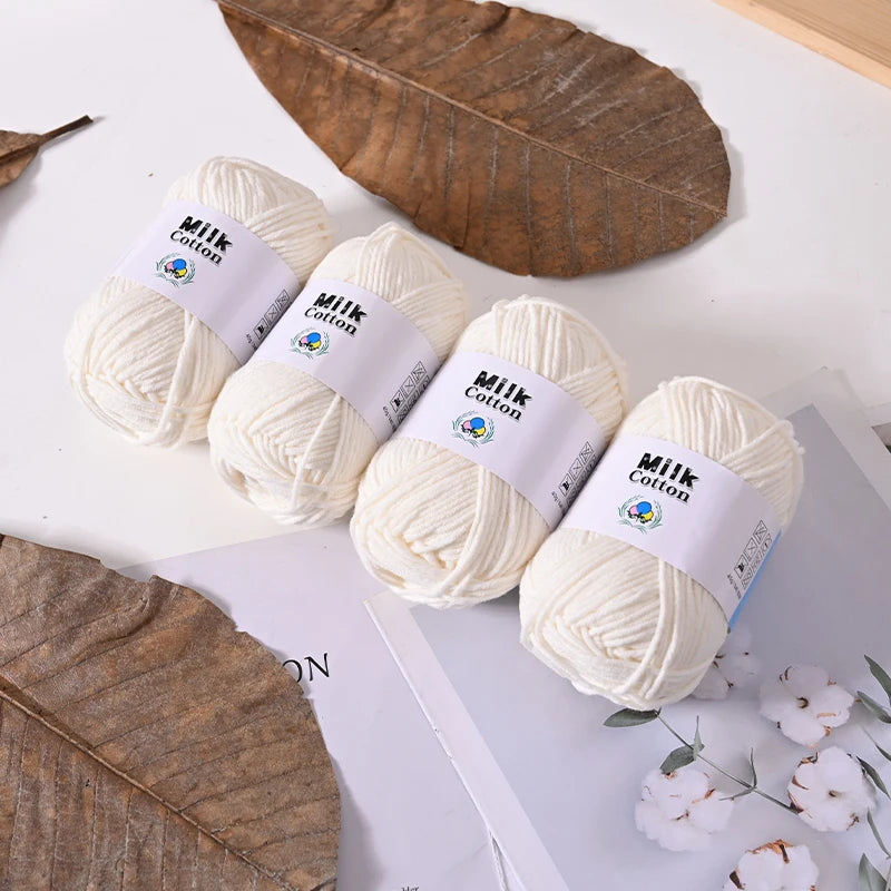 Soft Milk Cotton Yarn Value Pack - 4 Balls for Knitting & Crochet