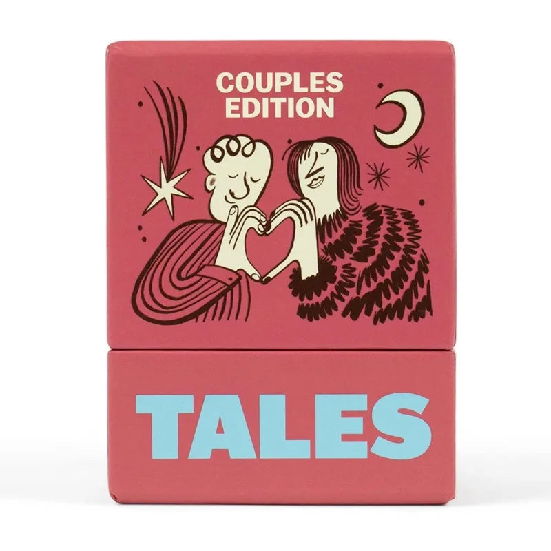 A pink box for the Couples Edition card game titled Tales featuring a graphic of two people holding hands.