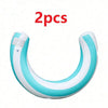 Two striped white and light blue inflatable U-shaped pool floats for adults