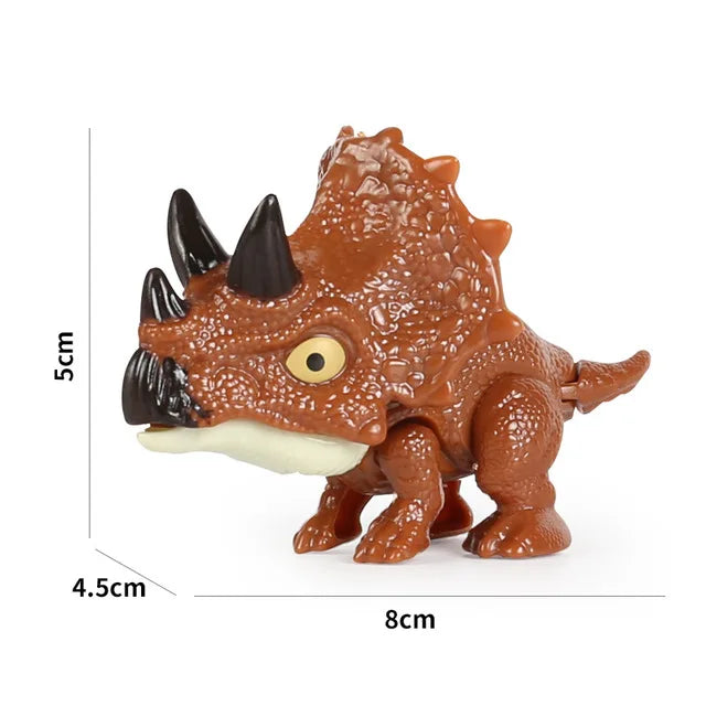A brown finger dinosaur fidget toy with movable joints, showing its head and body from the side.