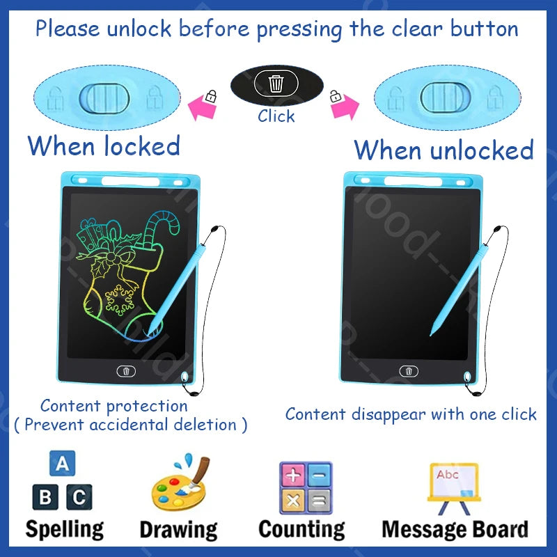 LCD Writing Tablet for Kids – Doodle Board with Lock Function