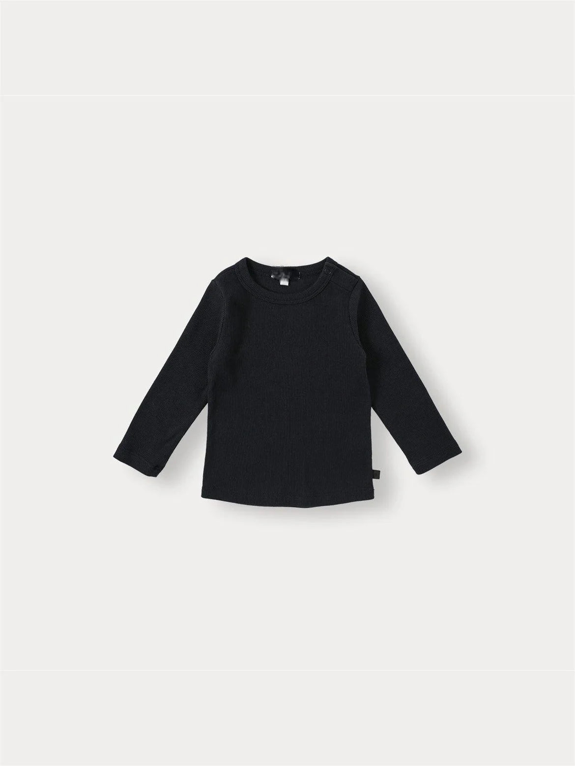 A black long-sleeved knit sweater for a toddler.