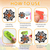 Instructions for making a DIY diamond art coaster set with a spider web design using a protective film and glue wax.