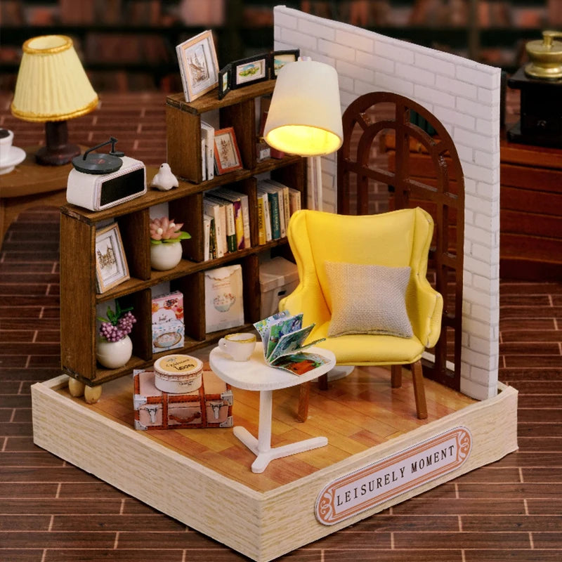 DIY Miniature Wooden Dollhouse Kit with LED Lighting