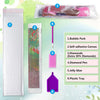 Diamond painting kit components including canvas, diamonds, pen, glue, and plastic tray