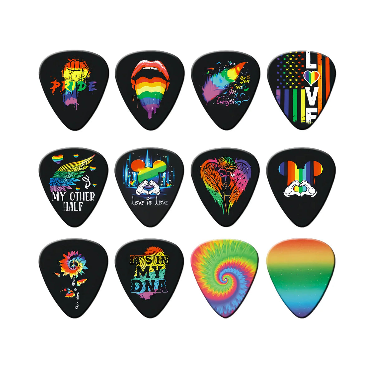 Premium Guitar Picks Variety Pack – 12 Assorted Thicknesses for Acoustic, Electric, Bass & Ukulele