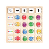 A wooden Montessori direction game featuring fish shapes and arrows for logical thinking practice.