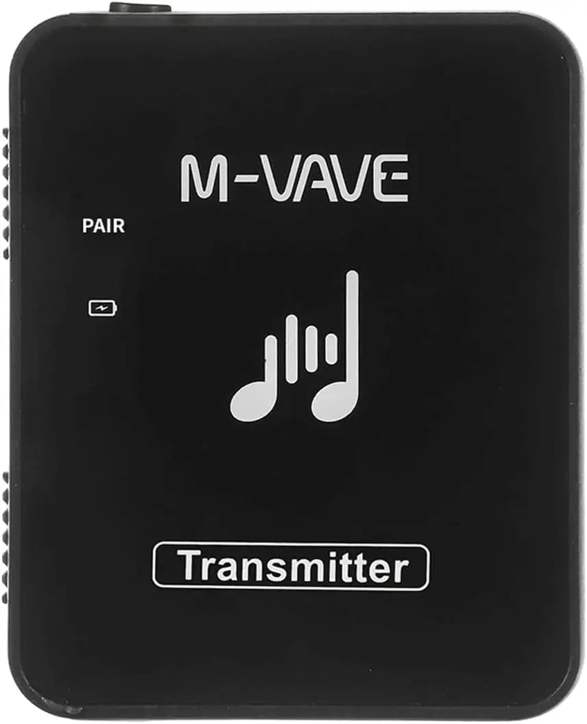 Black M-VAVE wireless transmitter device with a musical note icon displayed on the screen.