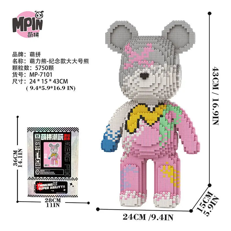 43cm Creative Bear Building Blocks – Candy Color Fluid Art Model for Adults