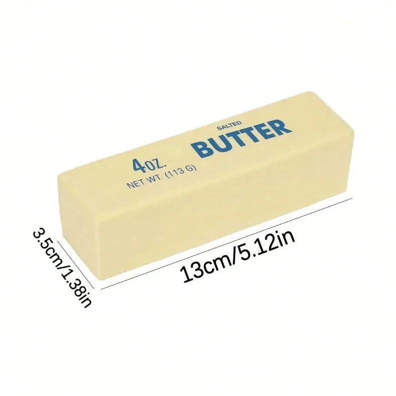 A rectangular block of salted butter, labeled 4 oz, with dimensions 3.5 cm by 13 cm.