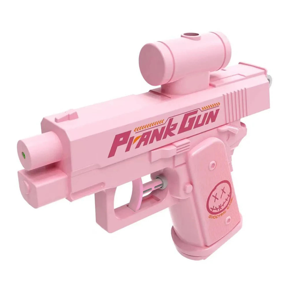 A pink prank gun toy water gun with a large barrel and pump mechanism.