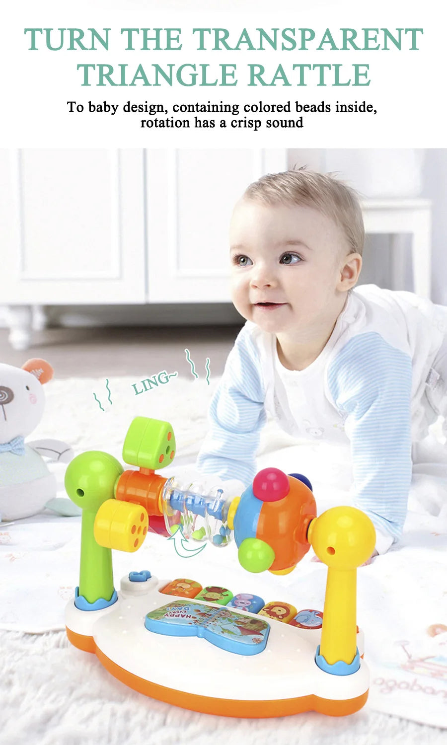 Interactive Drum & Piano Toy with Rotating Lights and Sounds