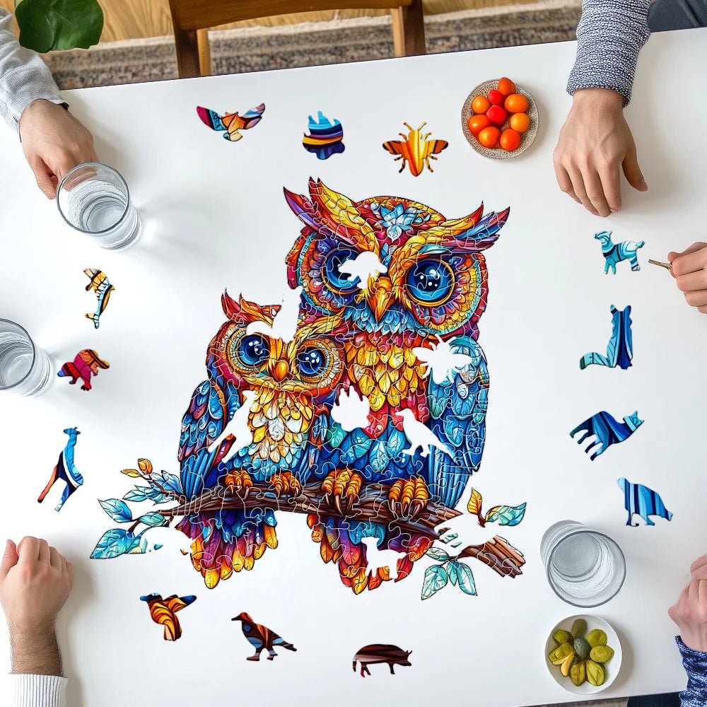 Embossed Owl Wooden Jigsaw Puzzle – Unique Shape, Premium Craftsmanship