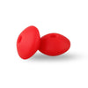 Two bright red silicone lentil beads shaped like an abacus for jewelry making