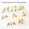 A set of ten double-sided wooden cards featuring colorful figures for modeling displays.