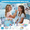A pretend makeup playset for kids showing various cosmetic tools and products used in imaginative role play.