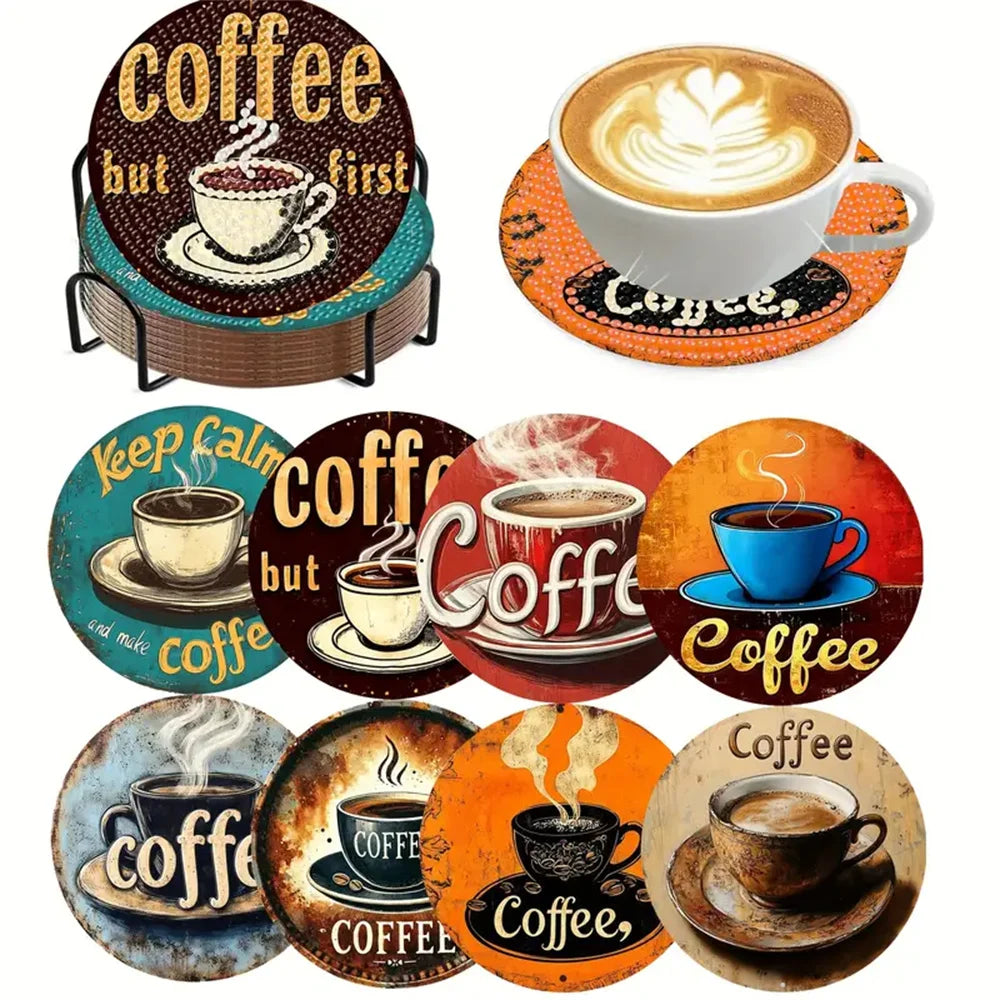 Sparkling Rhinestone Diamond Painting Coaster Set with Holder