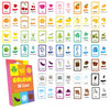 A box of 36 card flash cards for kids featuring shapes, animals, and colors.
