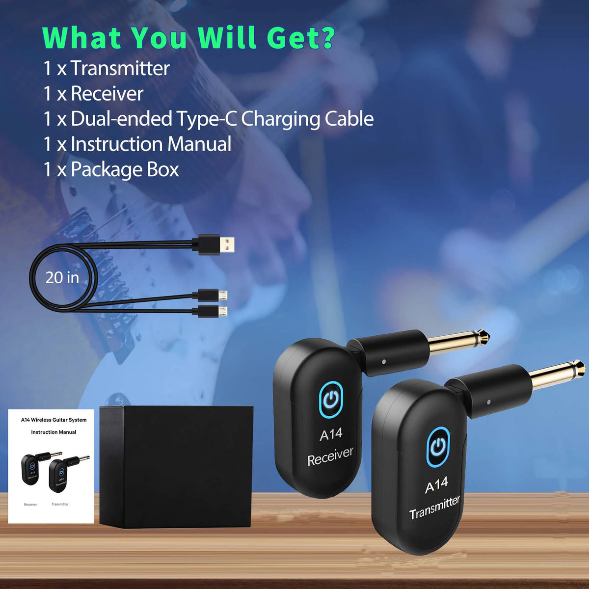 2.4GHz Wireless Guitar System with Rechargeable Transmitter & Receiver
