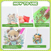How to use instructions for an Animal Owl Diamond Painting Keychain Craft Kit showing steps for tearing film, adding glue, dr