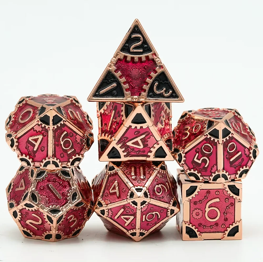 Steampunk Metal Dice Set - 7-Piece Polyhedral RPG Dice