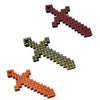 Three pixel art extendable swords in red, black, and orange colors with interlocking joints.