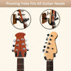 A walnut wood guitar wall mount with a rotating U-shaped hanger shown in detail.
