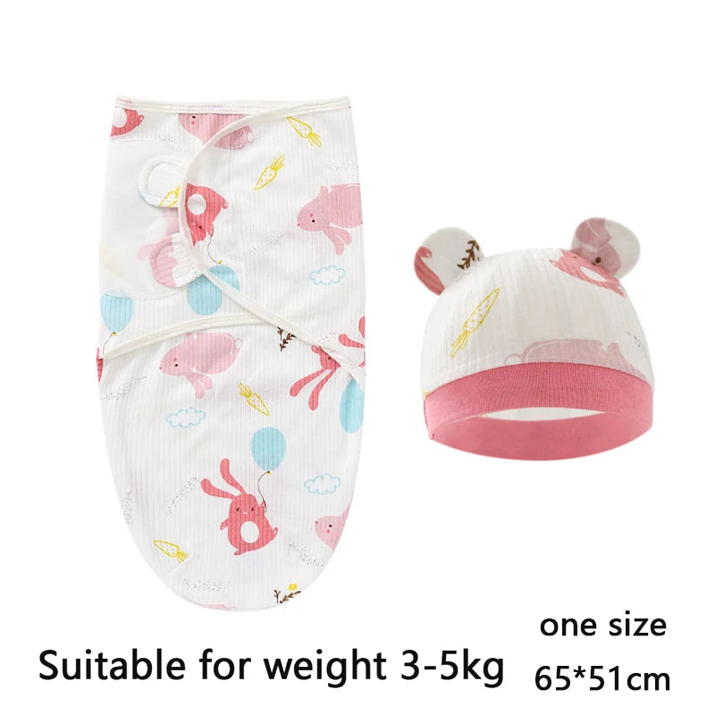 White cotton newborn swaddle blanket and hat set suitable for weight 3-5kg