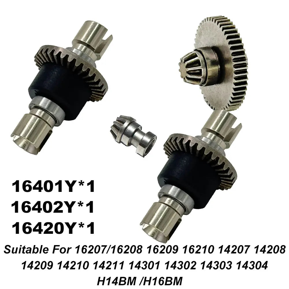 Metal gear differential upgrade kit for RC cars showing two gears and shafts
