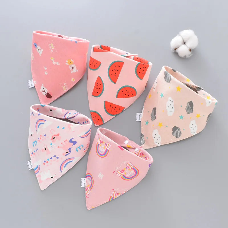 Cotton Waterproof Baby Bibs with Absorbent Bandana (5-Pack)