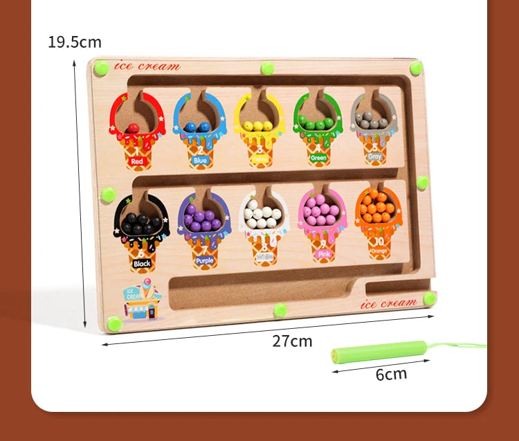 Magnetic Color Sorting Maze Board – Montessori Wooden Toy for Counting & Fine Motor Skills