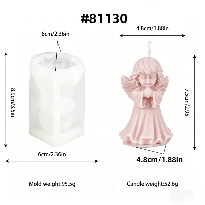 A pink silicone mold shaped like a praying angel for making candles and resin.