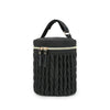 Black knitted organizer bag with a gold zipper and carrying handle