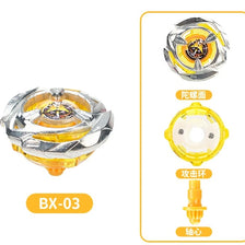 Mini Gyroscope Launcher Set featuring a yellow and silver toy for kids with components shown.